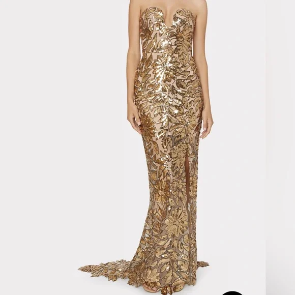 Milly | Dresses | Milly Roslynn Floral Garden Sequin Gown In Gold Worn Once  No Alterations | Poshmark
